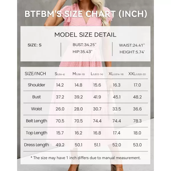 imageBTFBM Women Summer Bohemian Floral Casual Wrap V Neck Ruffle Cap Sleeveless Belt ALine Pleated Hem Swing Midi Sun DressSwiss Dot Pink