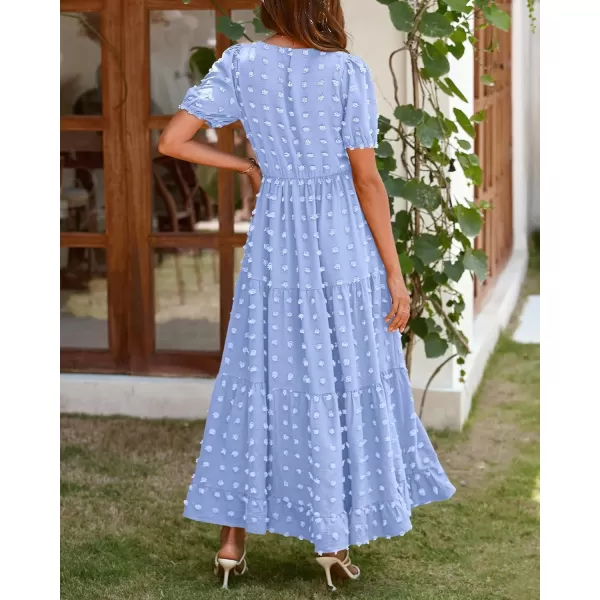 imageBTFBM Women Summer Boho Maxi Dress Casual Short Sleeve Swiss Dot A Line Ruffle Tiered Flowy Long Dresses with PocketSwiss Dot Light Blue