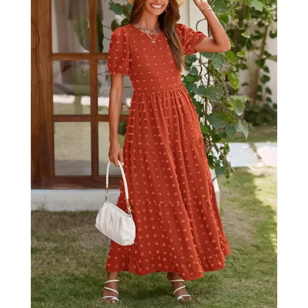 imageBTFBM Women Summer Boho Maxi Dress Casual Short Sleeve Swiss Dot A Line Ruffle Tiered Flowy Long Dresses with PocketSwiss Dot Orange Red
