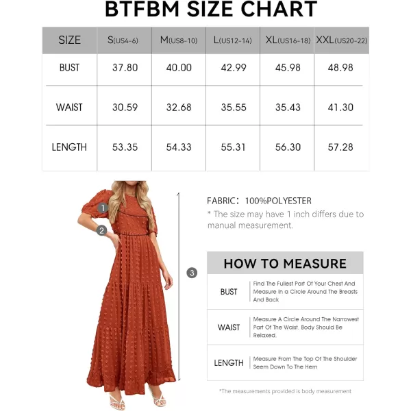 imageBTFBM Women Summer Boho Maxi Dress Casual Short Sleeve Swiss Dot A Line Ruffle Tiered Flowy Long Dresses with PocketSwiss Dot Orange Red