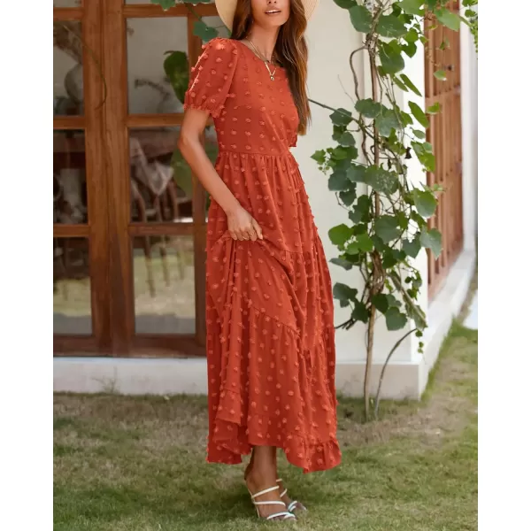 imageBTFBM Women Summer Boho Maxi Dress Casual Short Sleeve Swiss Dot A Line Ruffle Tiered Flowy Long Dresses with PocketSwiss Dot Orange Red