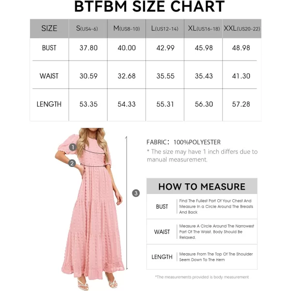 imageBTFBM Women Summer Boho Maxi Dress Casual Short Sleeve Swiss Dot A Line Ruffle Tiered Flowy Long Dresses with PocketSwiss Dot Pink