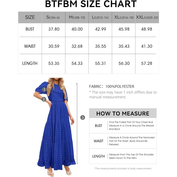 imageBTFBM Women Summer Boho Maxi Dress Casual Short Sleeve Swiss Dot A Line Ruffle Tiered Flowy Long Dresses with PocketSwiss Dot Royal Blue