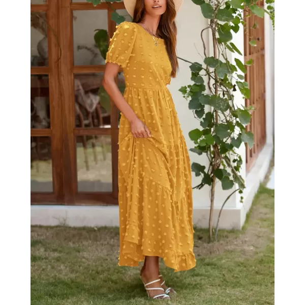 imageBTFBM Women Summer Boho Maxi Dress Casual Short Sleeve Swiss Dot A Line Ruffle Tiered Flowy Long Dresses with PocketSwiss Dot Yellow