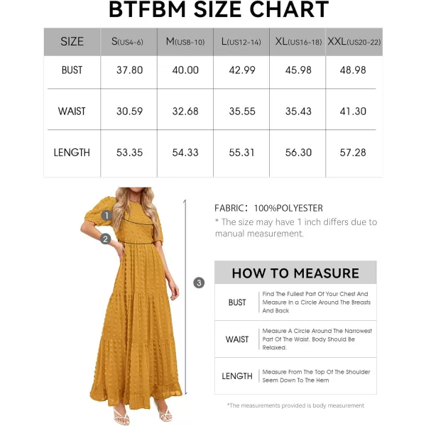 imageBTFBM Women Summer Boho Maxi Dress Casual Short Sleeve Swiss Dot A Line Ruffle Tiered Flowy Long Dresses with PocketSwiss Dot Yellow