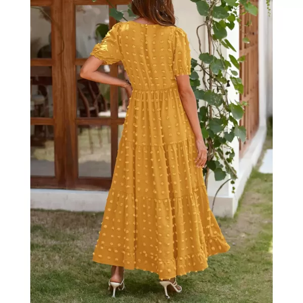 imageBTFBM Women Summer Boho Maxi Dress Casual Short Sleeve Swiss Dot A Line Ruffle Tiered Flowy Long Dresses with PocketSwiss Dot Yellow
