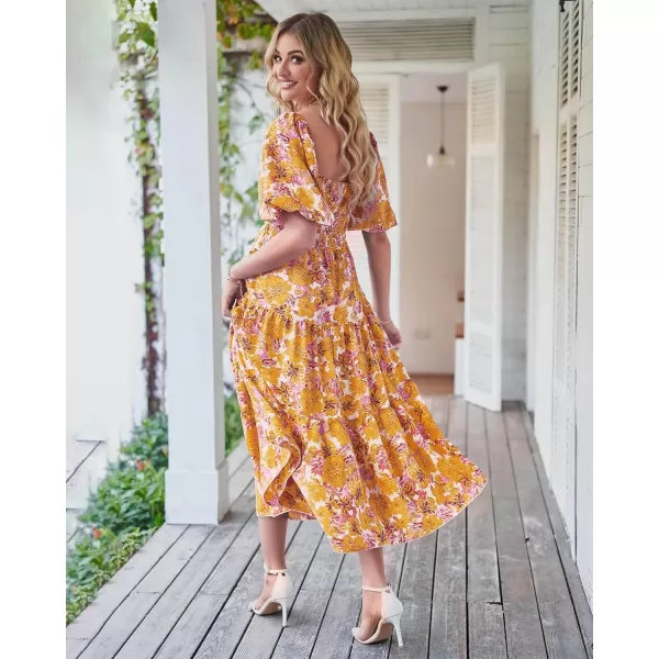 imageBTFBM Women Summer Dresses 2023 Casual Flowy Beach Square Neck Puff Short Sleeve Smocked Back Boho Floral Long Maxi DressBTFBM Women Summer Dresses 2023 Casual Flowy Beach Square Neck Puff Short Sleeve Smocked Back Boho Floral Long Maxi Dress