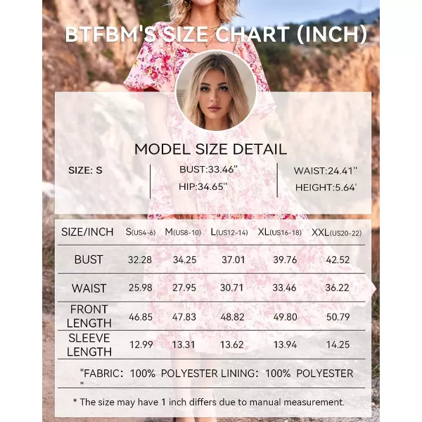 imageBTFBM Women Summer Dresses 2023 Casual Flowy Beach Square Neck Puff Short Sleeve Smocked Back Boho Floral Long Maxi DressFloral Pink Red