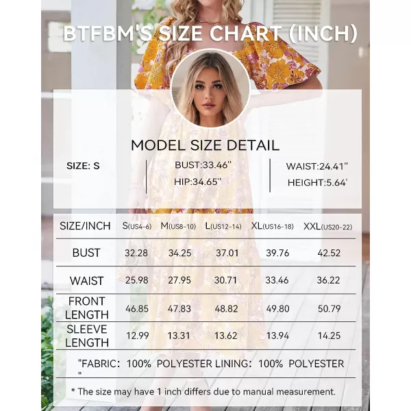 imageBTFBM Women Summer Dresses 2023 Casual Flowy Beach Square Neck Puff Short Sleeve Smocked Back Boho Floral Long Maxi DressFloral Yellow