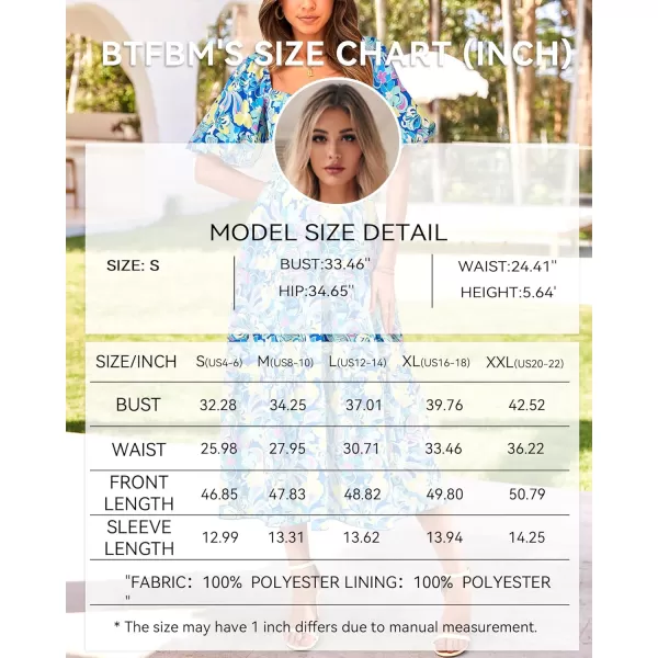 imageBTFBM Women Summer Dresses 2023 Casual Flowy Beach Square Neck Puff Short Sleeve Smocked Back Boho Floral Long Maxi DressPrint Blue