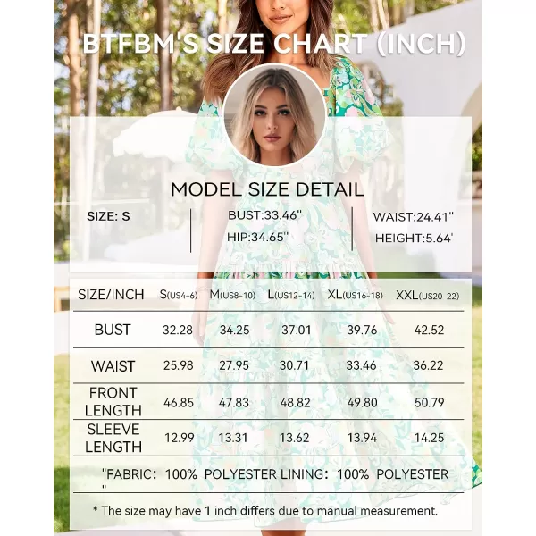 imageBTFBM Women Summer Dresses 2023 Casual Flowy Beach Square Neck Puff Short Sleeve Smocked Back Boho Floral Long Maxi DressPrint Green