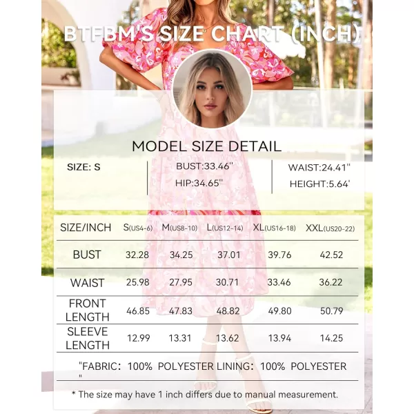 imageBTFBM Women Summer Dresses 2023 Casual Flowy Beach Square Neck Puff Short Sleeve Smocked Back Boho Floral Long Maxi DressPrint Pink