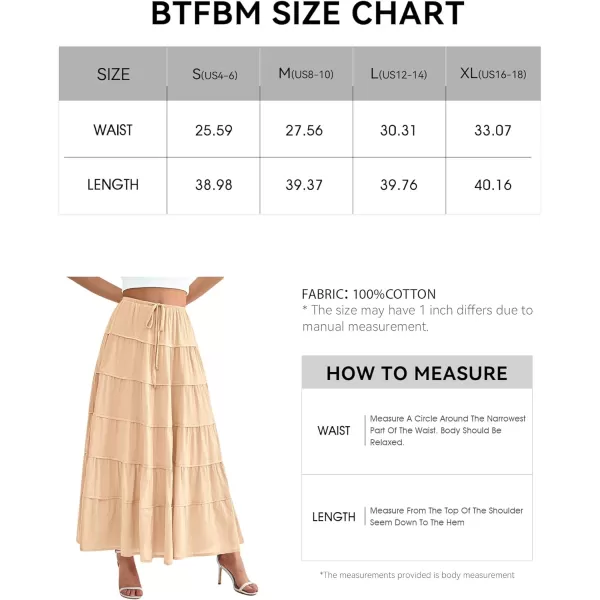 imageBTFBM Women Summer Tiered Maxi Skirt Drawstring Elastic MidWaist A Line Boho Beach Dress Flowy Long Skirts with PocketSolid Apricot