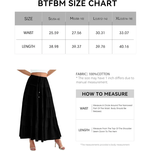imageBTFBM Women Summer Tiered Maxi Skirt Drawstring Elastic MidWaist A Line Boho Beach Dress Flowy Long Skirts with PocketSolid Black