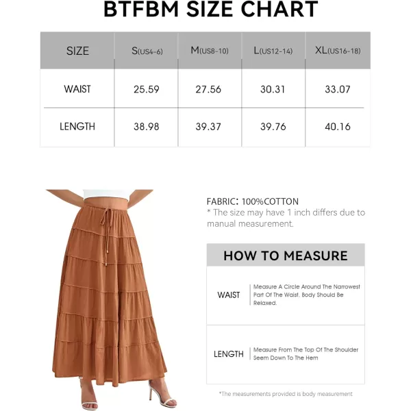 imageBTFBM Women Summer Tiered Maxi Skirt Drawstring Elastic MidWaist A Line Boho Beach Dress Flowy Long Skirts with PocketSolid Brown