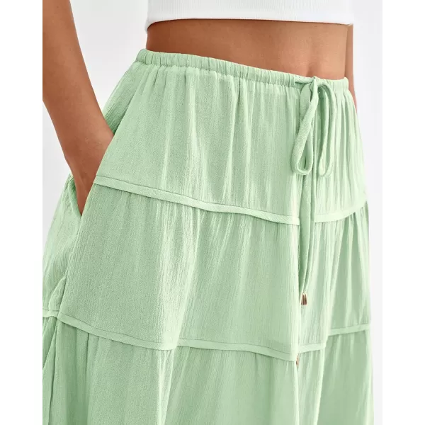 imageBTFBM Women Summer Tiered Maxi Skirt Drawstring Elastic MidWaist A Line Boho Beach Dress Flowy Long Skirts with PocketSolid Light Green
