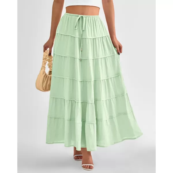imageBTFBM Women Summer Tiered Maxi Skirt Drawstring Elastic MidWaist A Line Boho Beach Dress Flowy Long Skirts with PocketSolid Light Green