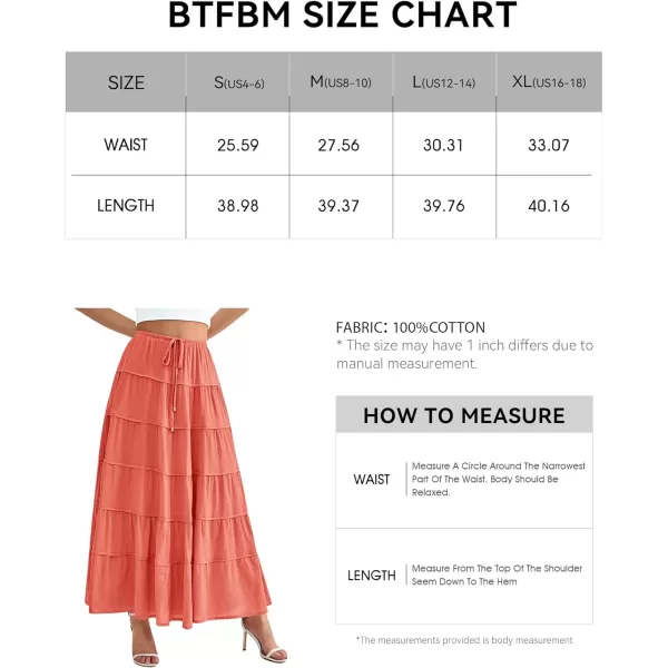 imageBTFBM Women Summer Tiered Maxi Skirt Drawstring Elastic MidWaist A Line Boho Beach Dress Flowy Long Skirts with PocketSolid Orange