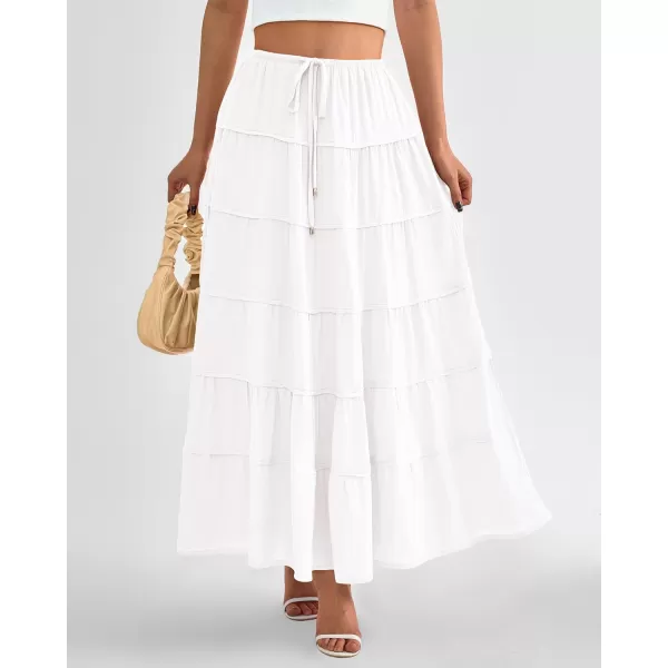 imageBTFBM Women Summer Tiered Maxi Skirt Drawstring Elastic MidWaist A Line Boho Beach Dress Flowy Long Skirts with PocketSolid White