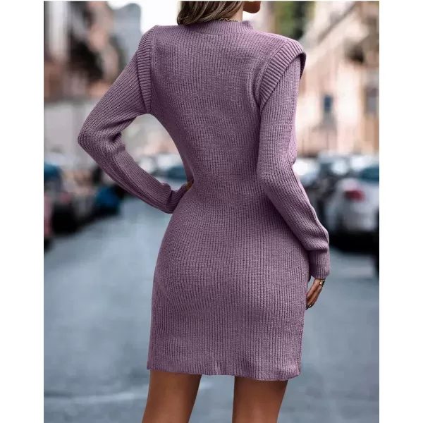 imageBTFBM Women Sweater Bodycon Short Dress Long Sleeve Crew Neck Slim Fit Solid Dressy Fall Winter Mini Ribbed Knit DressesSolid Deep Purple