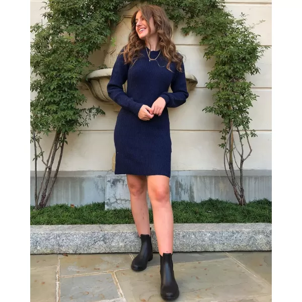 imageBTFBM Women Sweater Bodycon Short Dress Long Sleeve Crew Neck Slim Fit Solid Dressy Fall Winter Mini Ribbed Knit DressesSolid Navy