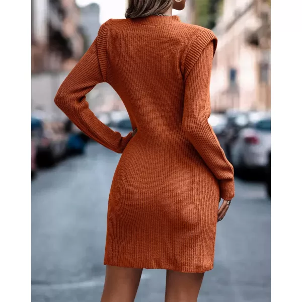 imageBTFBM Women Sweater Bodycon Short Dress Long Sleeve Crew Neck Slim Fit Solid Dressy Fall Winter Mini Ribbed Knit DressesSolid Orange