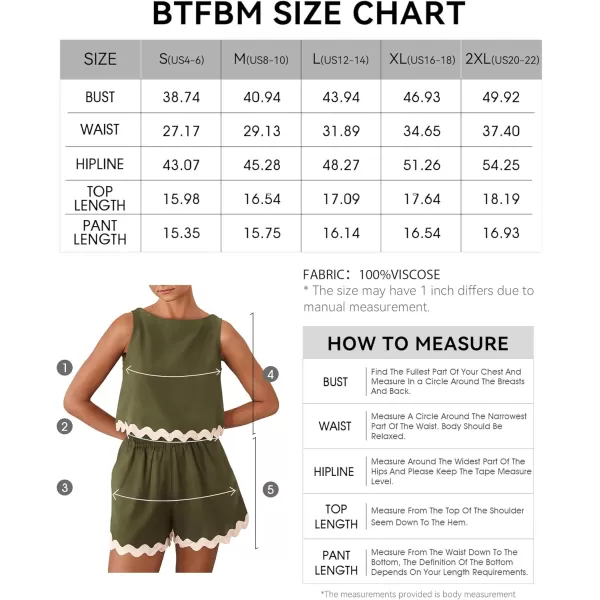 imageBTFBM Women Two Piece Beach Vacation Outfits Summer Casual 2 Piece Lounge Set Cropped Tank Top Elastic Waist Shorts SetsSolid Army Green