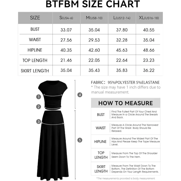 imageBTFBM Women Two Piece Skirt Set Casual Ribbed Knit Crew Neck Short Sleeve Cropped Top Elastic Waist Swing Midi SkirtsSolid Black