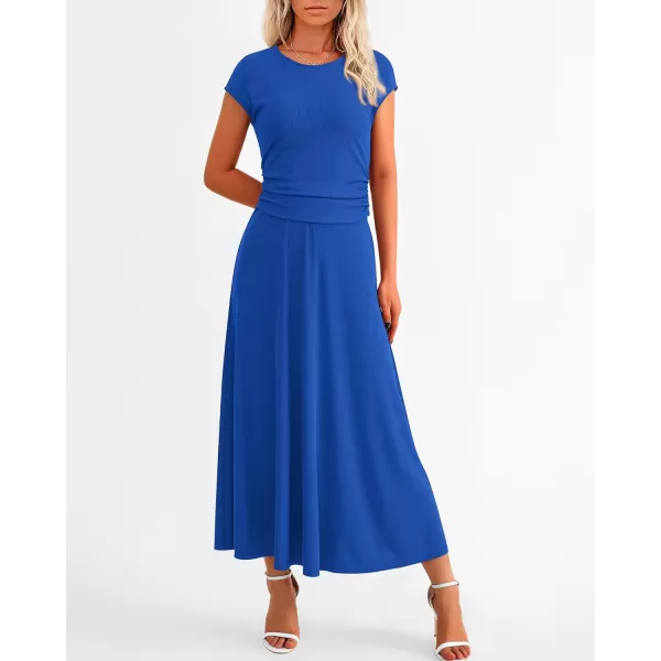 imageBTFBM Women Two Piece Skirt Set Casual Ribbed Knit Crew Neck Short Sleeve Cropped Top Elastic Waist Swing Midi SkirtsSolid Blue