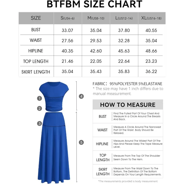 imageBTFBM Women Two Piece Skirt Set Casual Ribbed Knit Crew Neck Short Sleeve Cropped Top Elastic Waist Swing Midi SkirtsSolid Blue