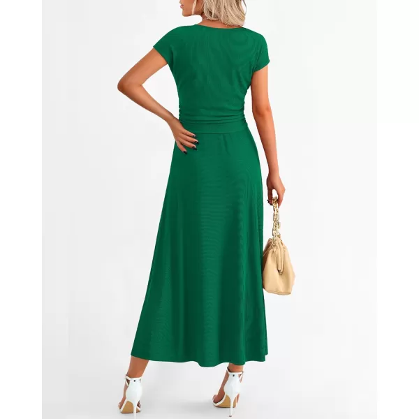 imageBTFBM Women Two Piece Skirt Set Casual Ribbed Knit Crew Neck Short Sleeve Cropped Top Elastic Waist Swing Midi SkirtsSolid Green