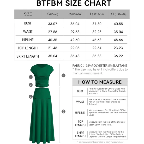 imageBTFBM Women Two Piece Skirt Set Casual Ribbed Knit Crew Neck Short Sleeve Cropped Top Elastic Waist Swing Midi SkirtsSolid Green