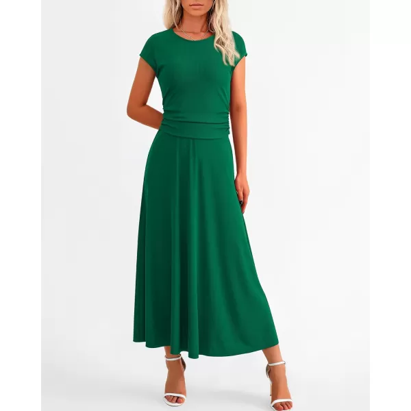 imageBTFBM Women Two Piece Skirt Set Casual Ribbed Knit Crew Neck Short Sleeve Cropped Top Elastic Waist Swing Midi SkirtsSolid Green