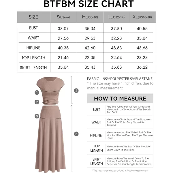 imageBTFBM Women Two Piece Skirt Set Casual Ribbed Knit Crew Neck Short Sleeve Cropped Top Elastic Waist Swing Midi SkirtsSolid Khaki