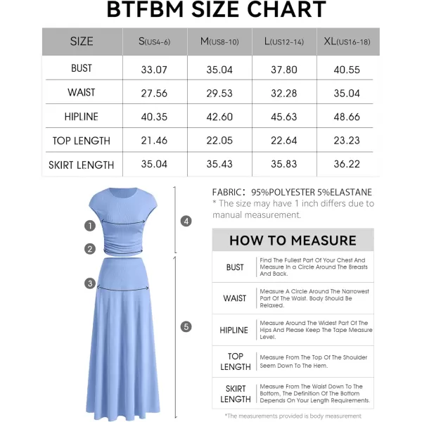 imageBTFBM Women Two Piece Skirt Set Casual Ribbed Knit Crew Neck Short Sleeve Cropped Top Elastic Waist Swing Midi SkirtsSolid Light Blue