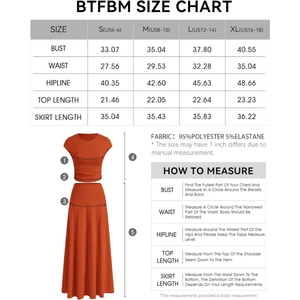 imageBTFBM Women Two Piece Skirt Set Casual Ribbed Knit Crew Neck Short Sleeve Cropped Top Elastic Waist Swing Midi SkirtsSolid Orange
