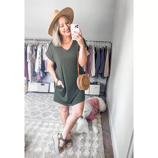 imageBTFBM Women VNeck Short Sleeve Summer Dresses 2023 Spring Casual Loose TShirt Tunic Short Dress Pajamas with PocketsArmy Green