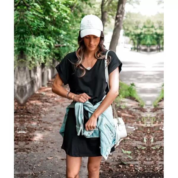 imageBTFBM Women VNeck Short Sleeve Summer Dresses 2023 Spring Casual Loose TShirt Tunic Short Dress Pajamas with PocketsBlack