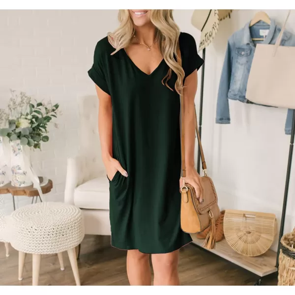 imageBTFBM Women VNeck Short Sleeve Summer Dresses 2023 Spring Casual Loose TShirt Tunic Short Dress Pajamas with PocketsDark Green