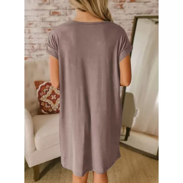 imageBTFBM Women VNeck Short Sleeve Summer Dresses 2023 Spring Casual Loose TShirt Tunic Short Dress Pajamas with PocketsDark Khaki