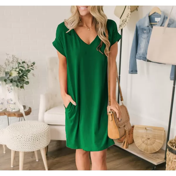 imageBTFBM Women VNeck Short Sleeve Summer Dresses 2023 Spring Casual Loose TShirt Tunic Short Dress Pajamas with PocketsGreen