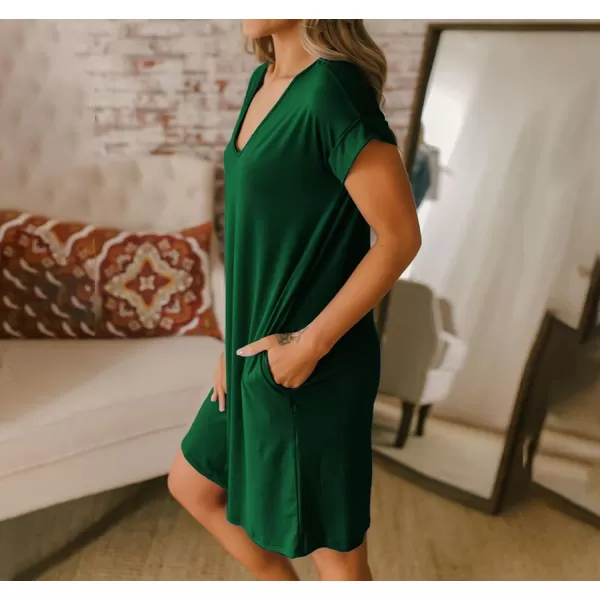 imageBTFBM Women VNeck Short Sleeve Summer Dresses 2023 Spring Casual Loose TShirt Tunic Short Dress Pajamas with PocketsGreen