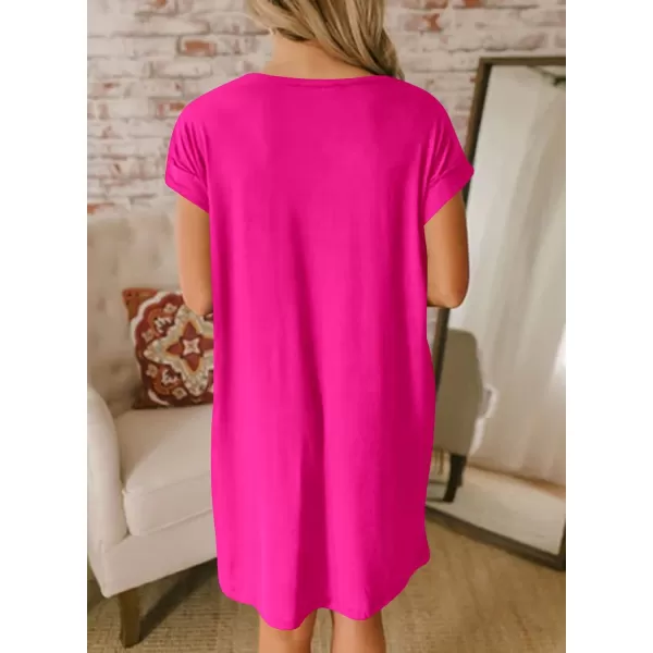 imageBTFBM Women VNeck Short Sleeve Summer Dresses 2023 Spring Casual Loose TShirt Tunic Short Dress Pajamas with PocketsRose Pink