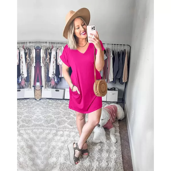 imageBTFBM Women VNeck Short Sleeve Summer Dresses 2023 Spring Casual Loose TShirt Tunic Short Dress Pajamas with PocketsRose Pink