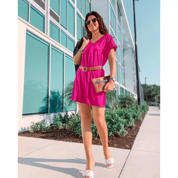 imageBTFBM Women VNeck Short Sleeve Summer Dresses 2023 Spring Casual Loose TShirt Tunic Short Dress Pajamas with PocketsRose Pink