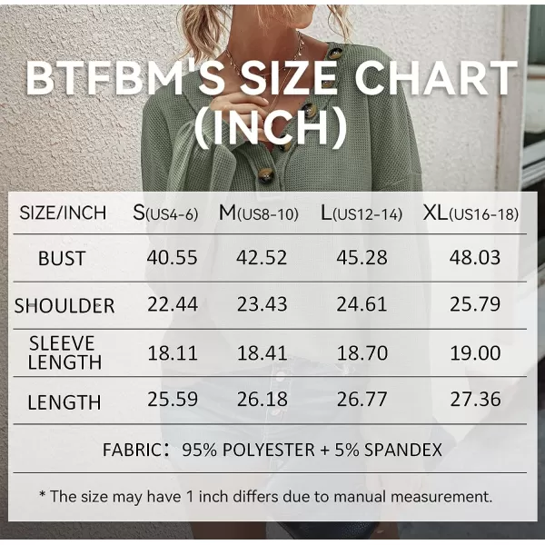 imageBTFBM Women Waffle Knit Shirts VNeck Long Sleeve Casual Slouchy Loose Blouses Plain Faux Button Lightweight PulloverArmy Green