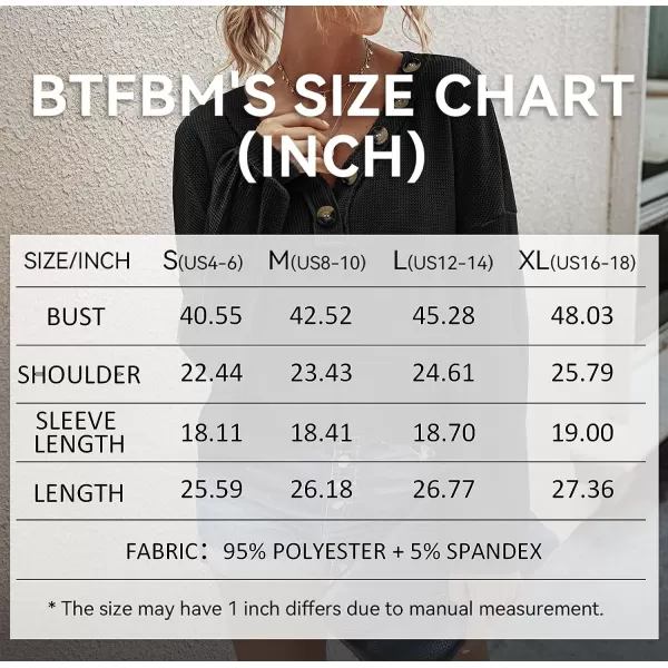 imageBTFBM Women Waffle Knit Shirts VNeck Long Sleeve Casual Slouchy Loose Blouses Plain Faux Button Lightweight PulloverBlack