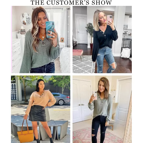 imageBTFBM Women Waffle Knit Shirts VNeck Long Sleeve Casual Slouchy Loose Blouses Plain Faux Button Lightweight PulloverBlue