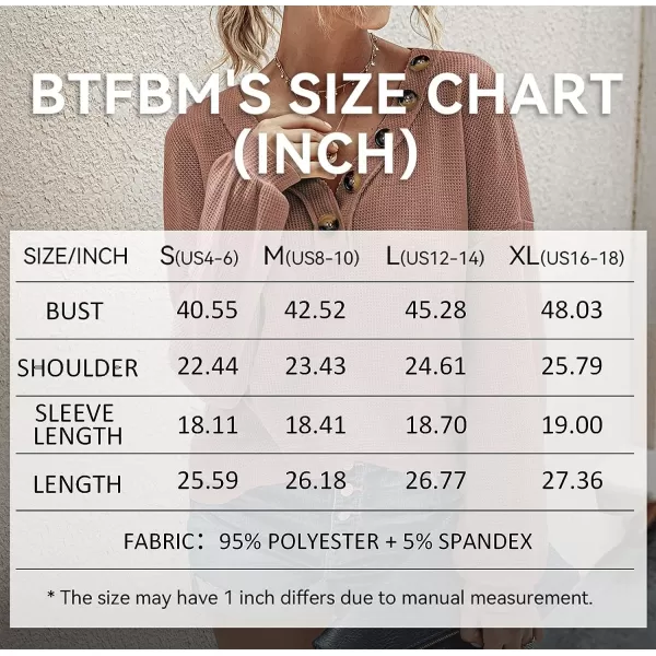imageBTFBM Women Waffle Knit Shirts VNeck Long Sleeve Casual Slouchy Loose Blouses Plain Faux Button Lightweight PulloverBrown