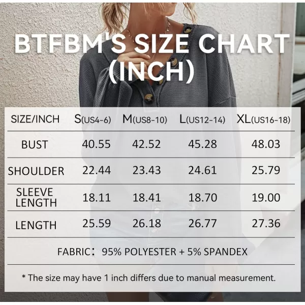 imageBTFBM Women Waffle Knit Shirts VNeck Long Sleeve Casual Slouchy Loose Blouses Plain Faux Button Lightweight PulloverDark Grey